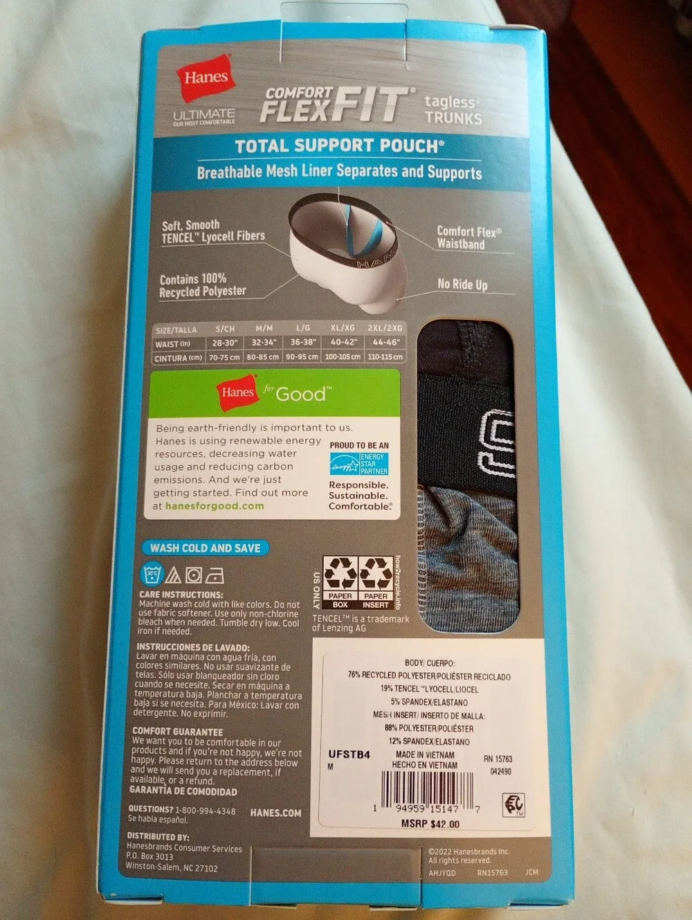 One Pack Hanes Ultimate Comfort Flex Fit Tagless Trunks Men’s Medium
